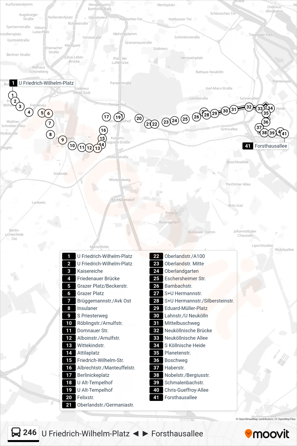 246 bus Line (Forsthausallee) route and stops on a map