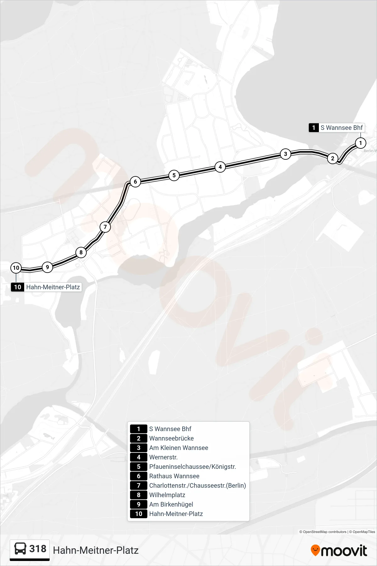 Linie 318 (Bus) Richtung Hahn-Meitner-Platz: Route und Haltestellen auf der Karte