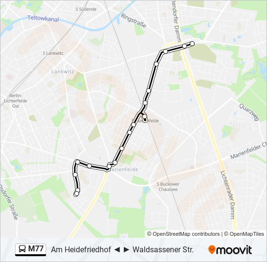 Автобус M77: карта маршрута