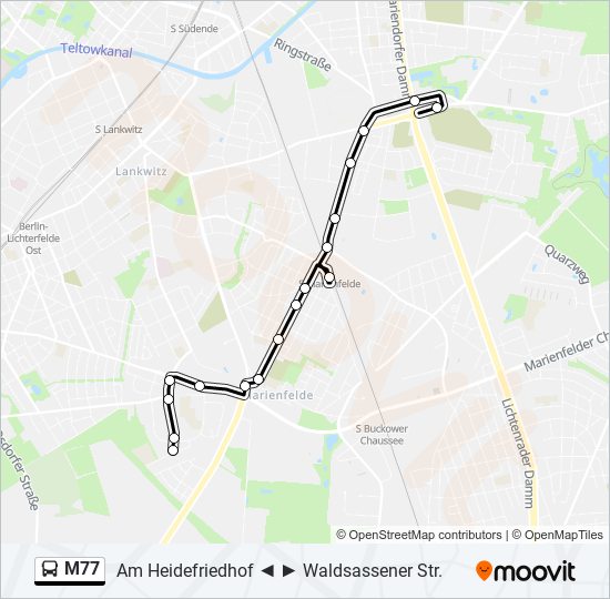 Автобус M77: карта маршрута