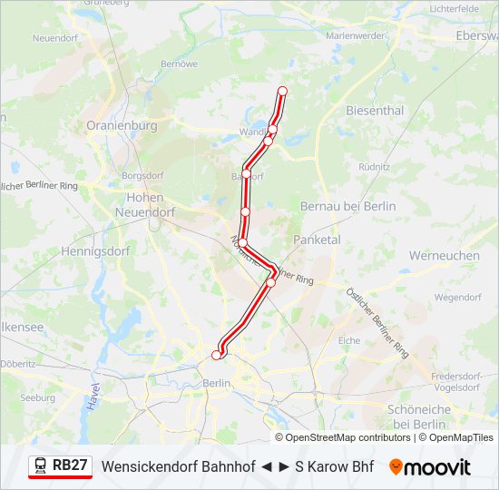 Поезд RB27: карта маршрута