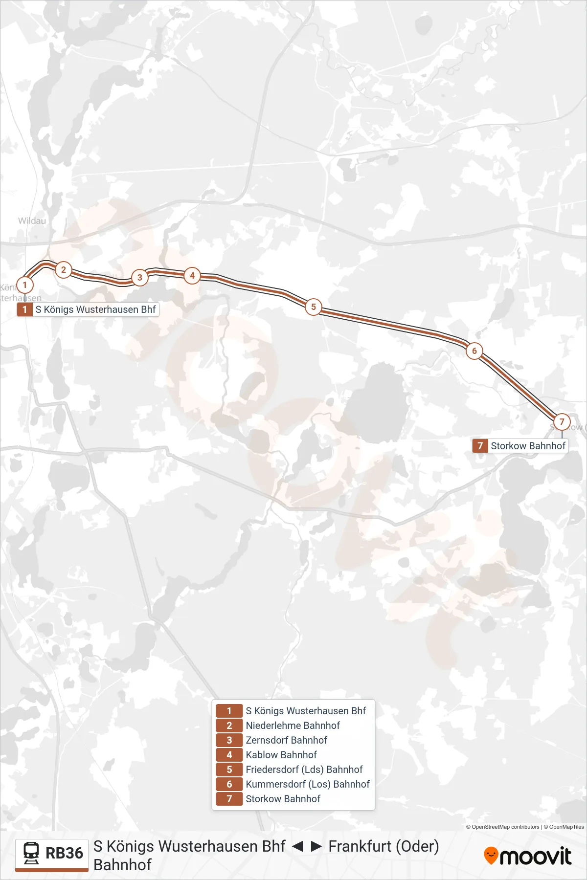 Linie RB36 (Bahn) Richtung Storkow Bahnhof: Route und Haltestellen auf der Karte
