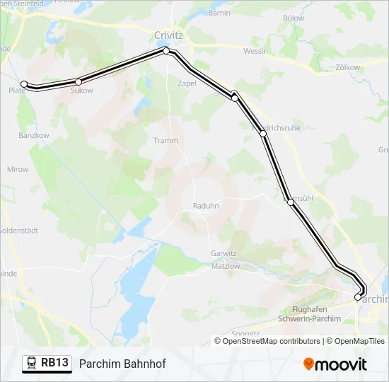 Поезд RB13: карта маршрута