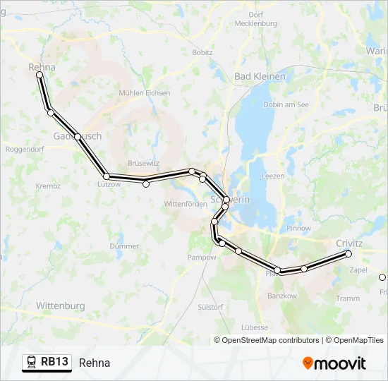 Поезд RB13: карта маршрута