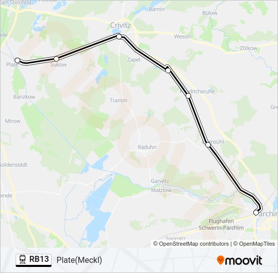 Поезд RB13: карта маршрута