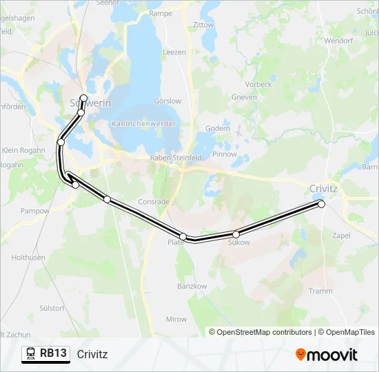 Поезд RB13: карта маршрута
