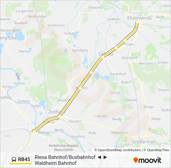 Автобус RB45: карта маршрута