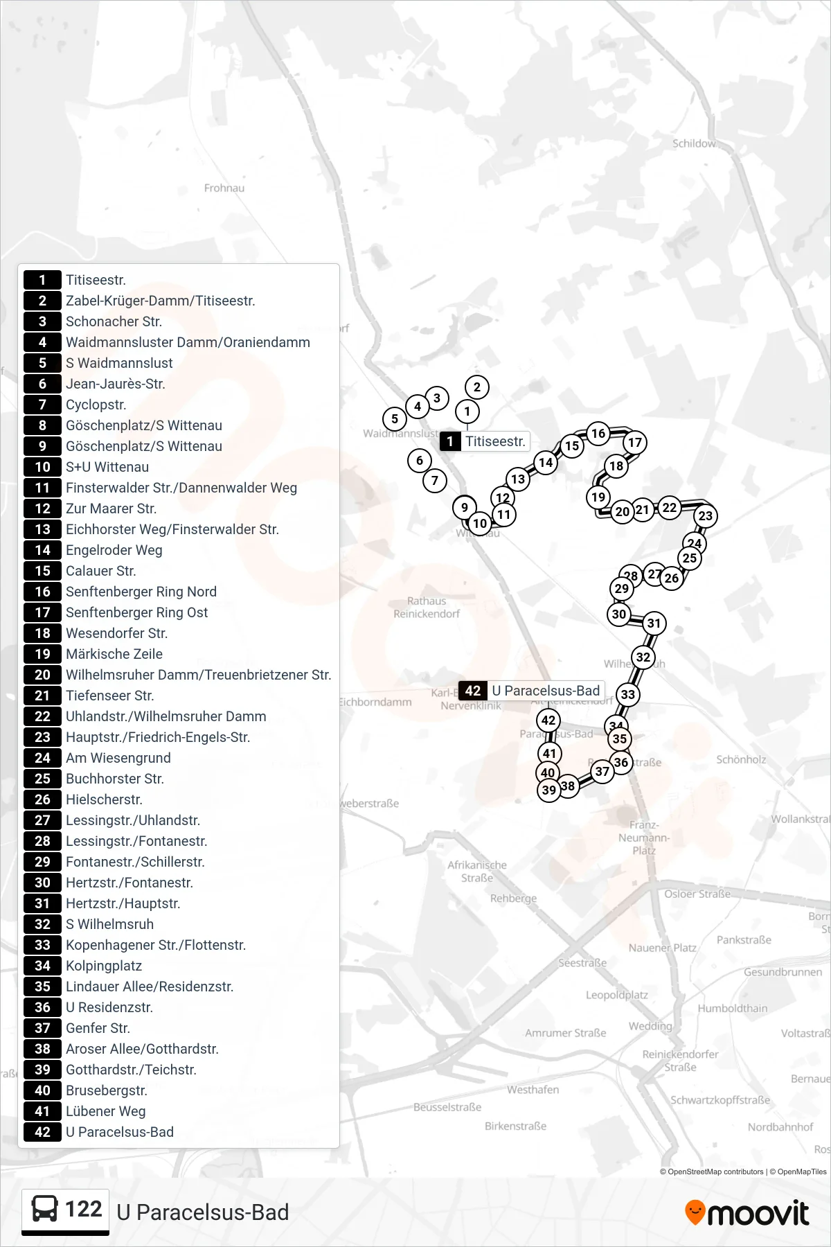 Linie 122 (Bus) Richtung U Paracelsus-Bad: Route und Haltestellen auf der Karte