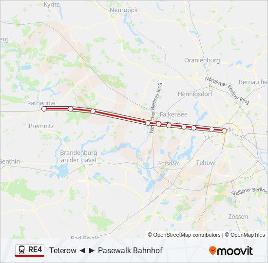 Поезд RE4: карта маршрута