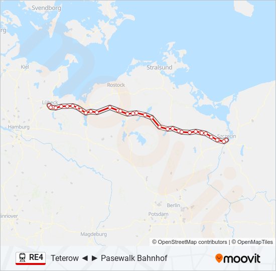 Поезд RE4: карта маршрута