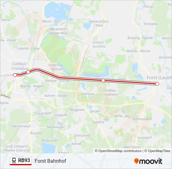 Поезд RB93: карта маршрута