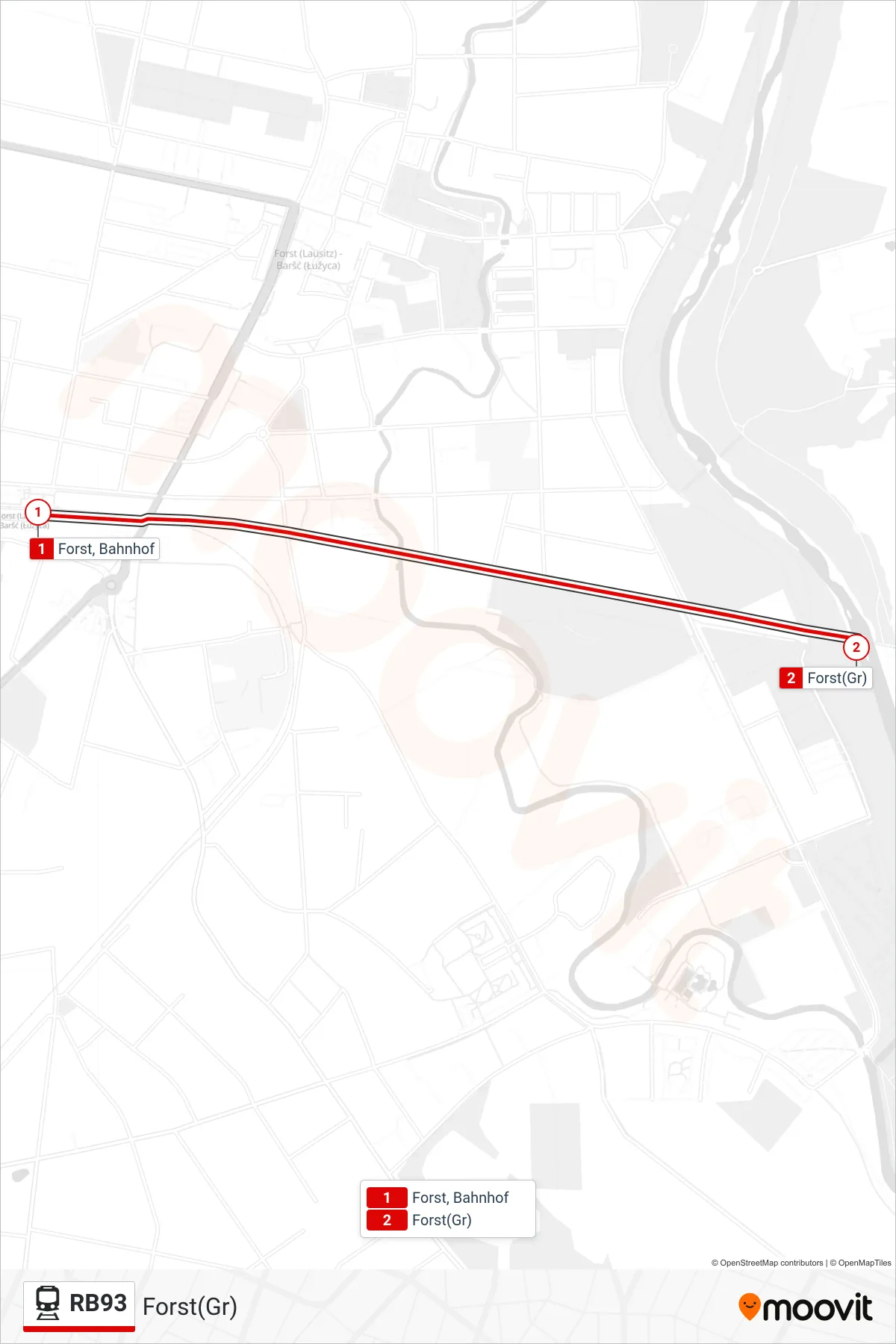 Linie RB93 (Bahn) Richtung Forst(Gr): Route und Haltestellen auf der Karte