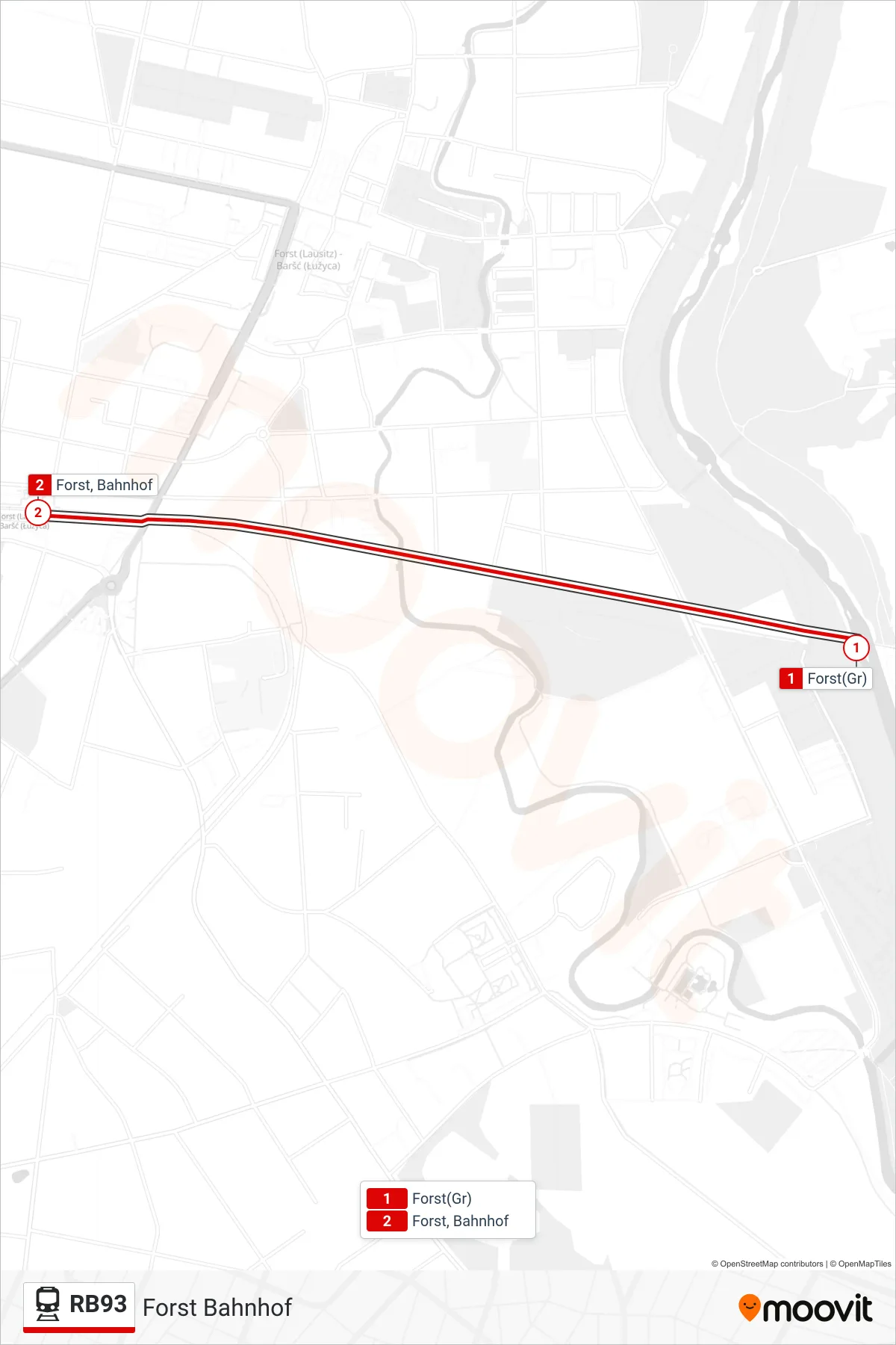 Linie RB93 (Bahn) Richtung Forst Bahnhof: Route und Haltestellen auf der Karte