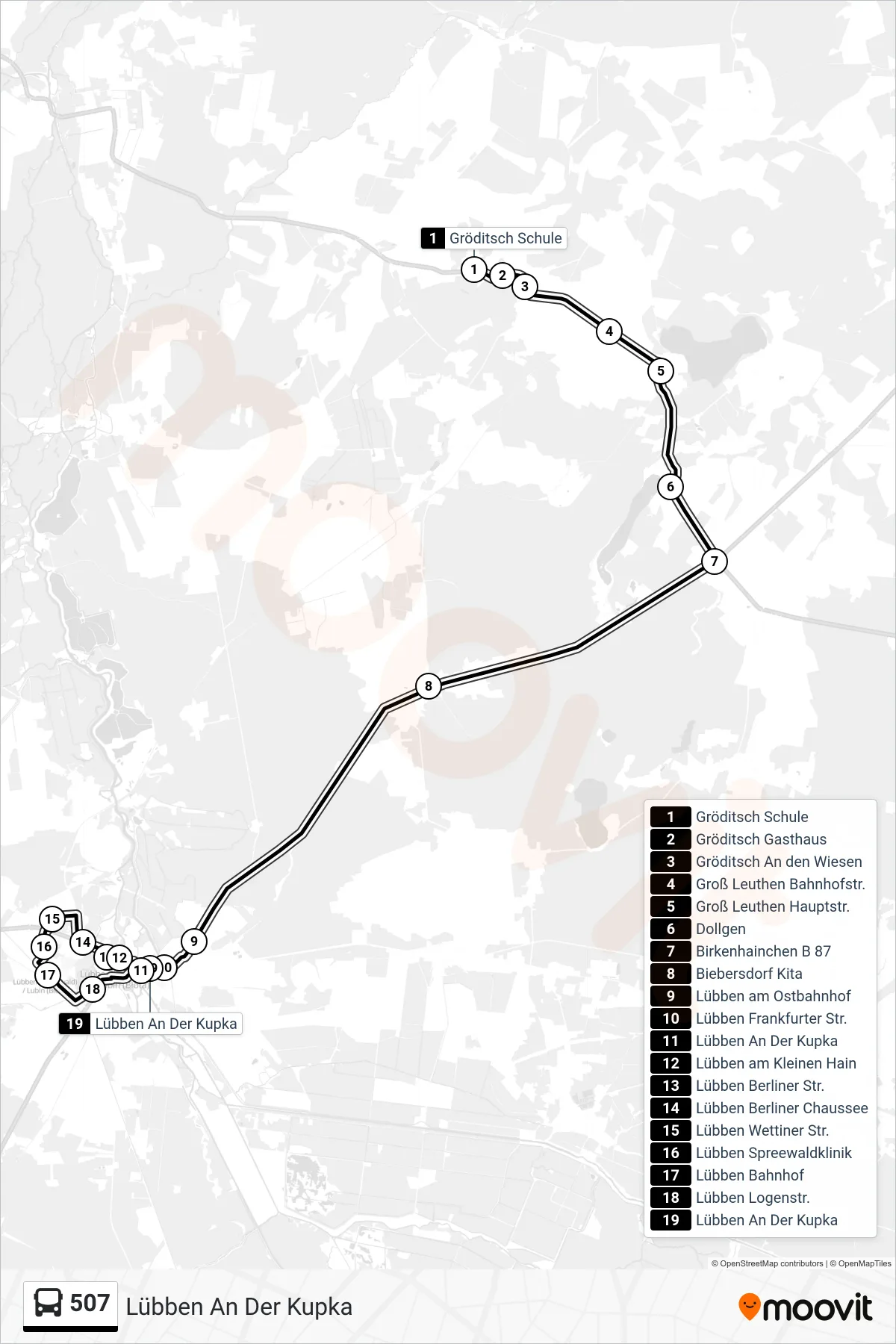 Linie 507 (Bus) Richtung Lübben An Der Kupka: Route und Haltestellen auf der Karte