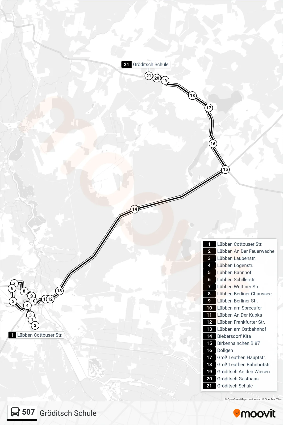 507 bus Line (Gröditsch Schule) route and stops on a map