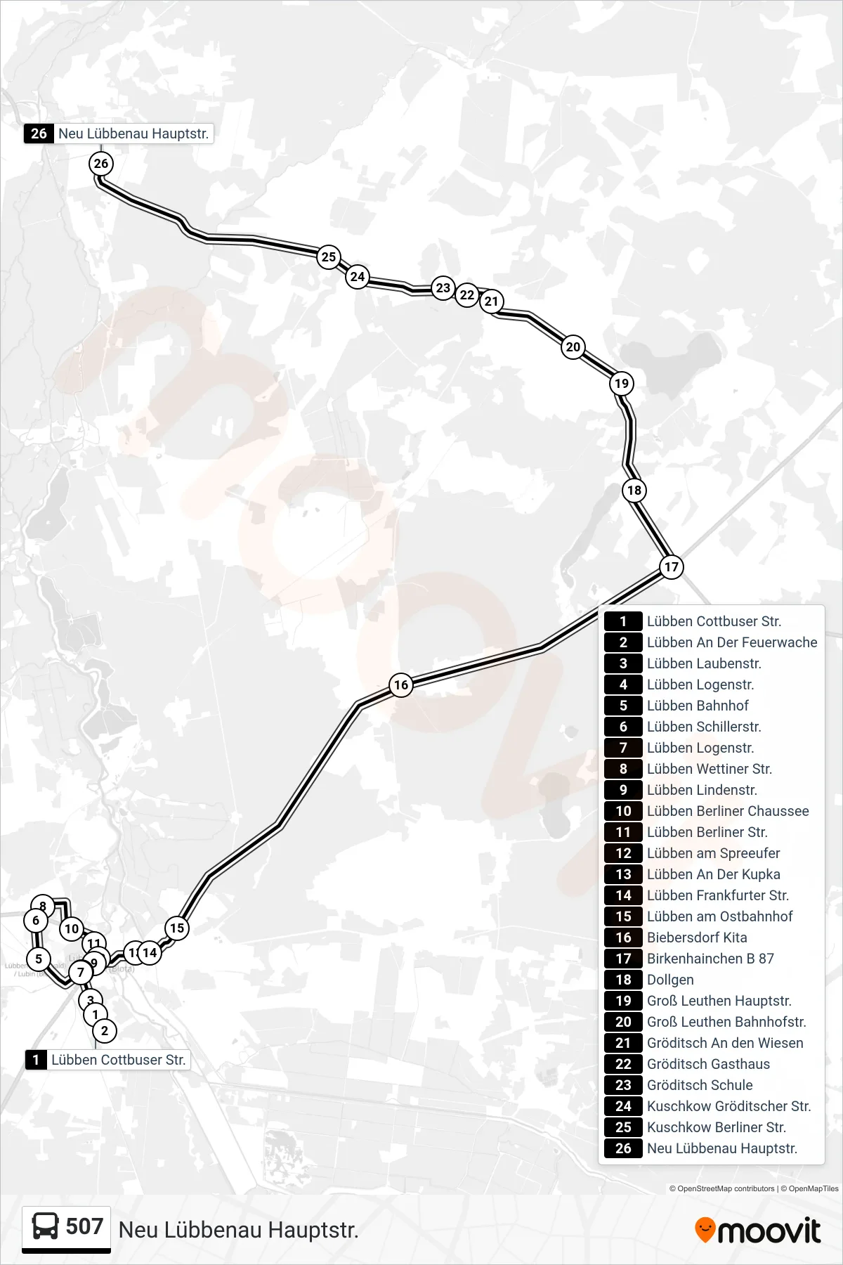 Linie 507 (Bus) Richtung Neu Lübbenau Hauptstr.: Route und Haltestellen auf der Karte