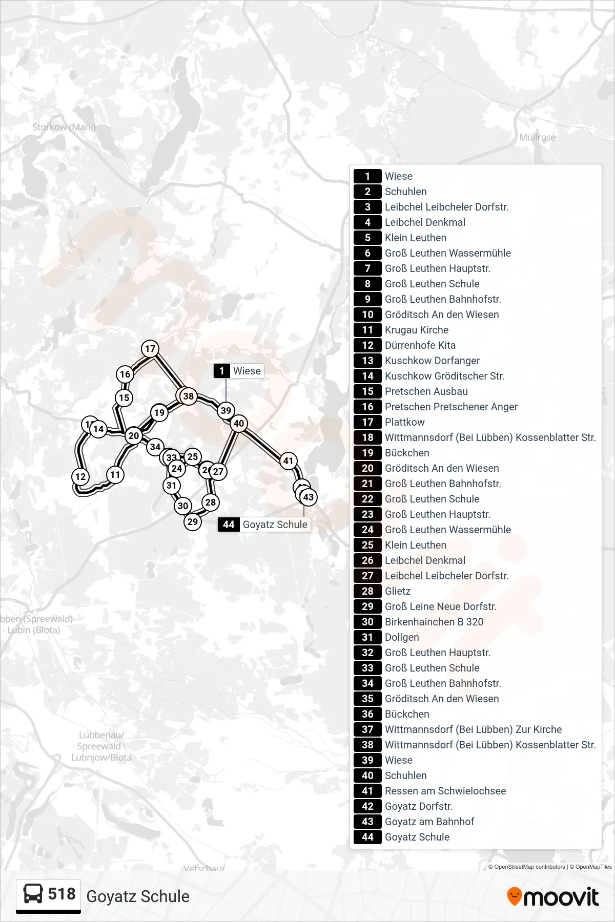 Linie 518 (Bus) Richtung Goyatz Schule: Route und Haltestellen auf der Karte