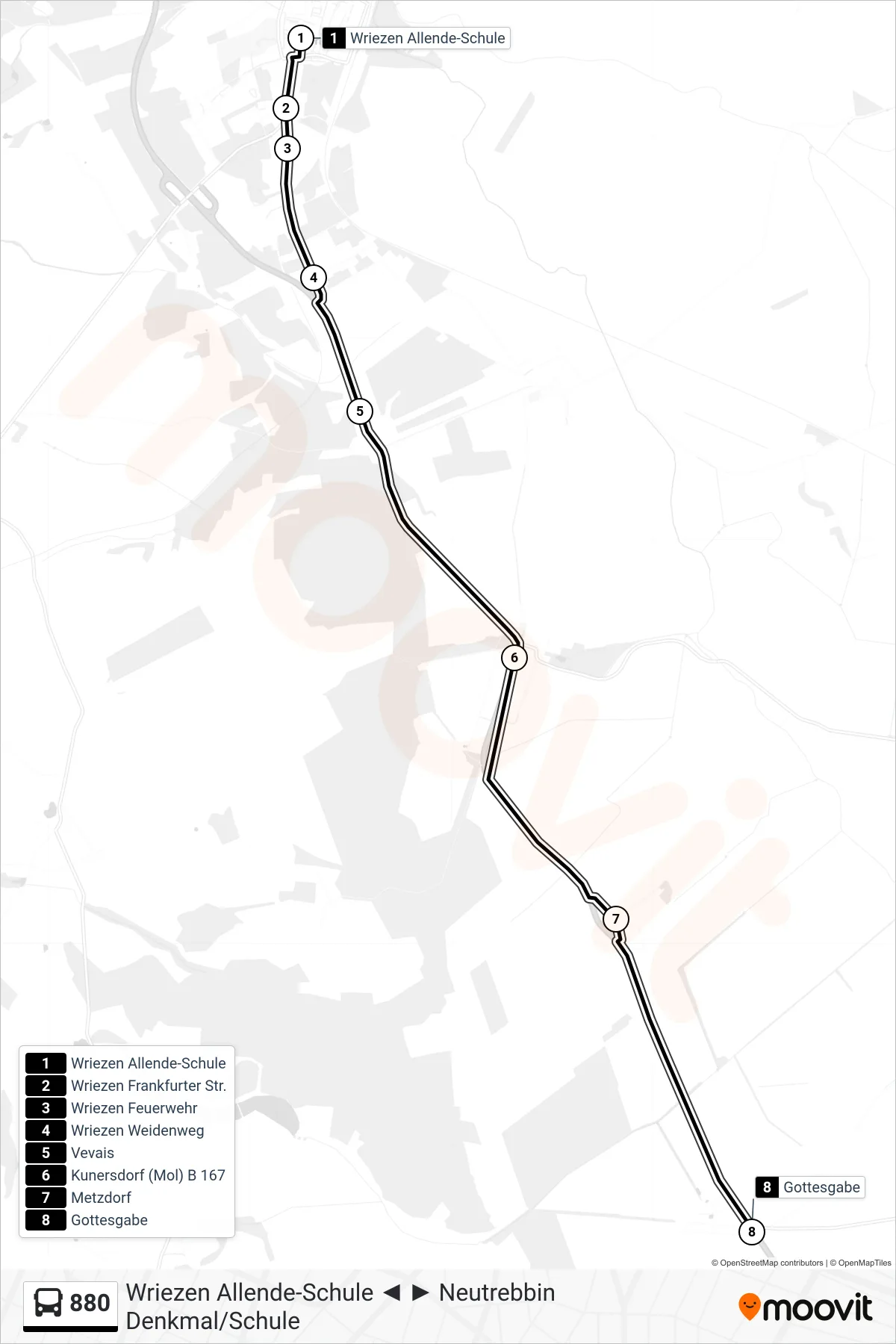 Linie 880 (Bus) Richtung Gottesgabe: Route und Haltestellen auf der Karte