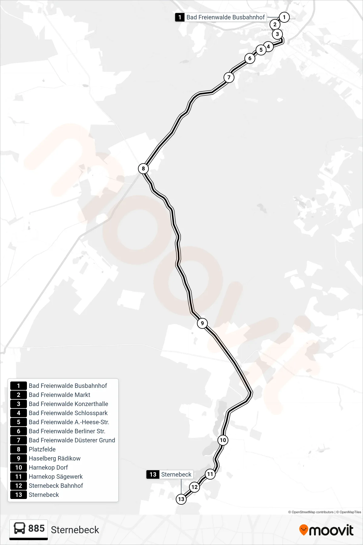 Linie 885 (Bus) Richtung Sternebeck: Route und Haltestellen auf der Karte