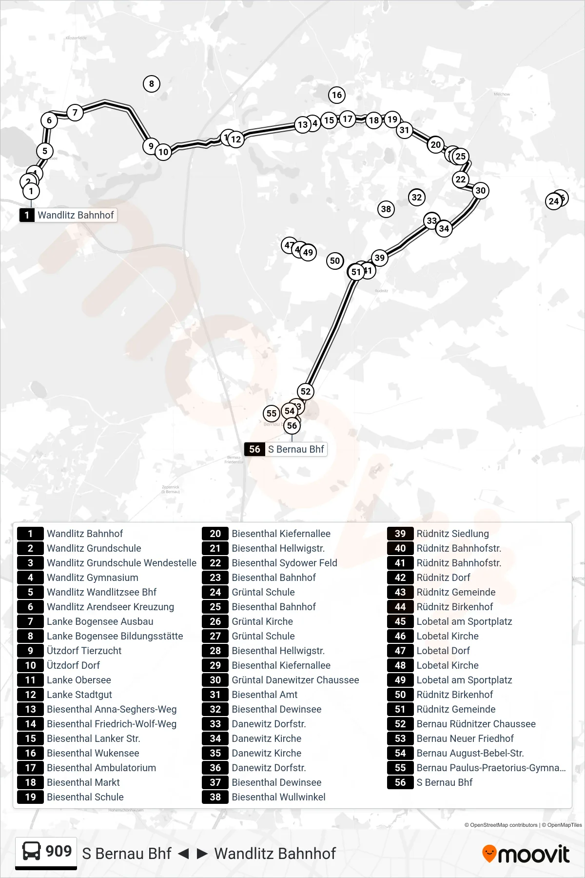 Linie 909 (Bus) Richtung S Bernau Bhf: Route und Haltestellen auf der Karte