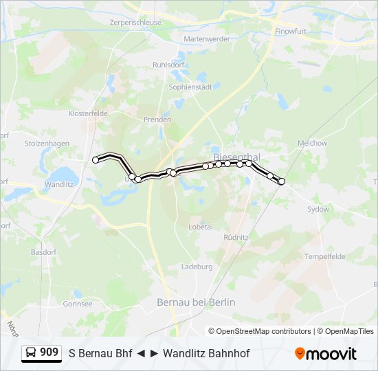 Автобус 909: карта маршрута