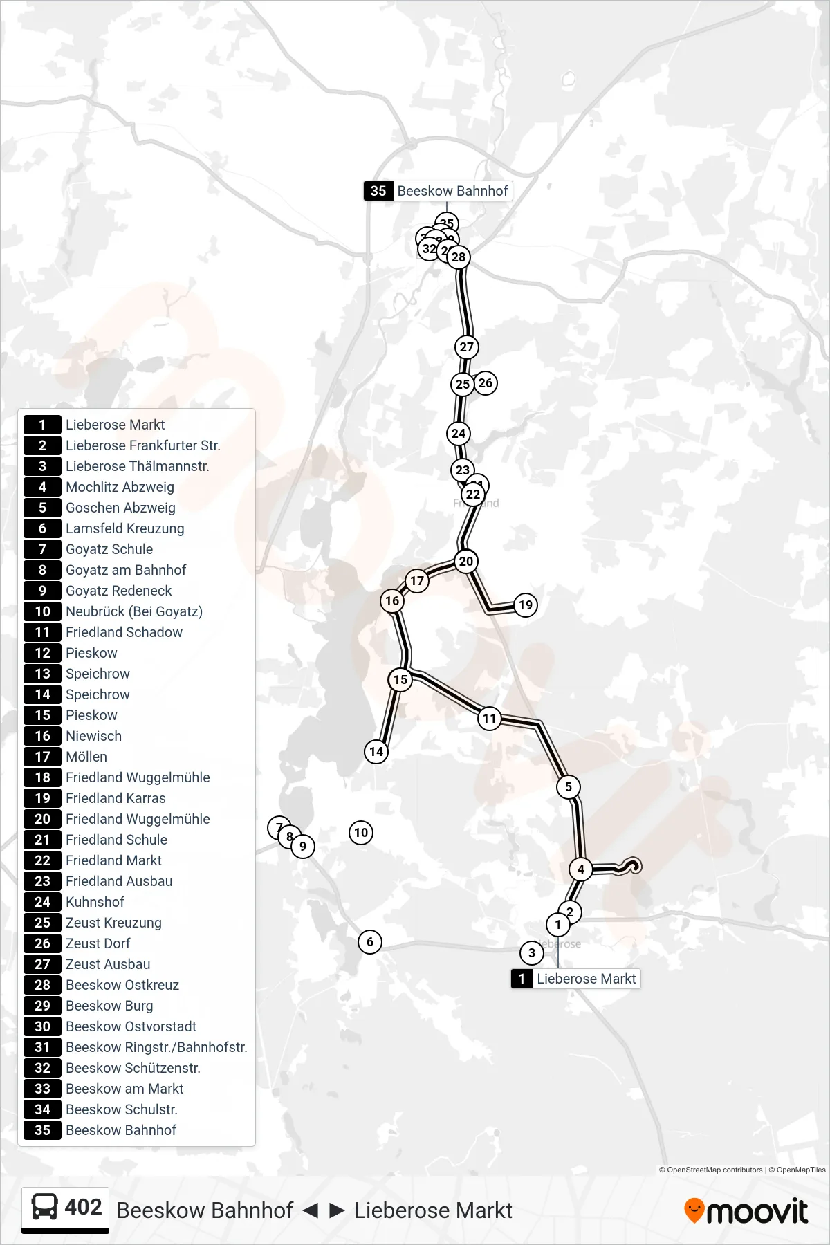 Linie 402 (Bus) Richtung Beeskow Bahnhof: Route und Haltestellen auf der Karte