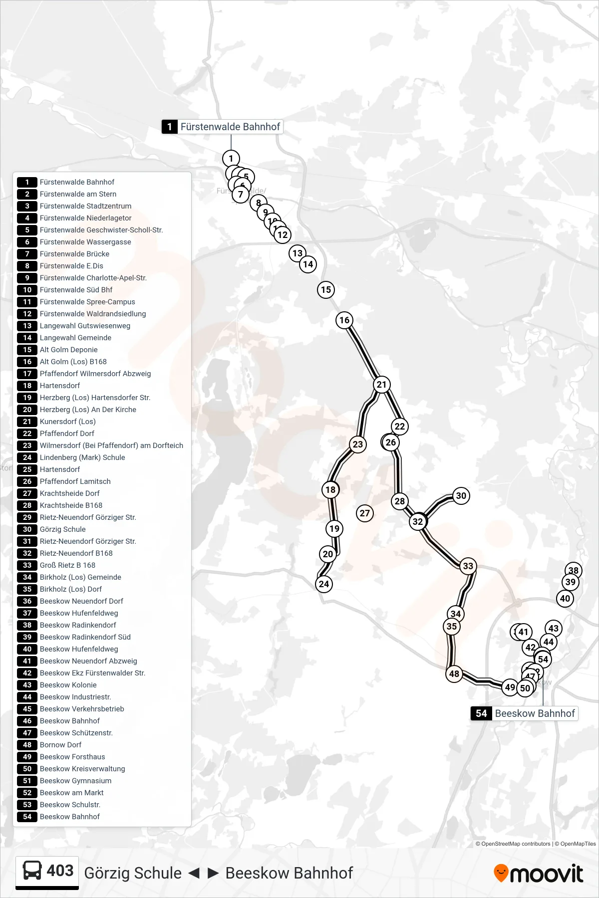 Linie 403 (Bus) Richtung Beeskow Bahnhof: Route und Haltestellen auf der Karte