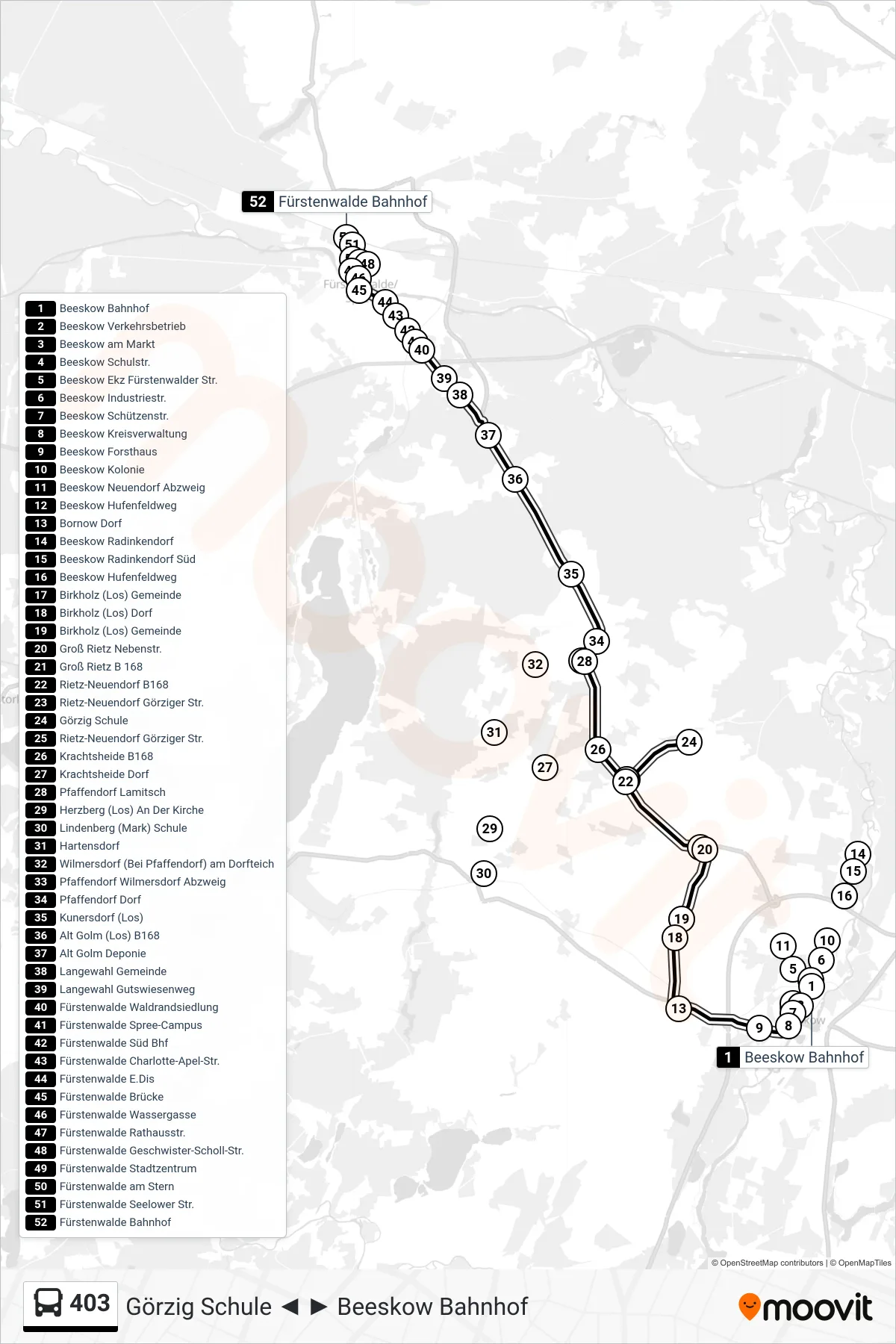 Linie 403 (Bus) Richtung Fürstenwalde Bahnhof: Route und Haltestellen auf der Karte