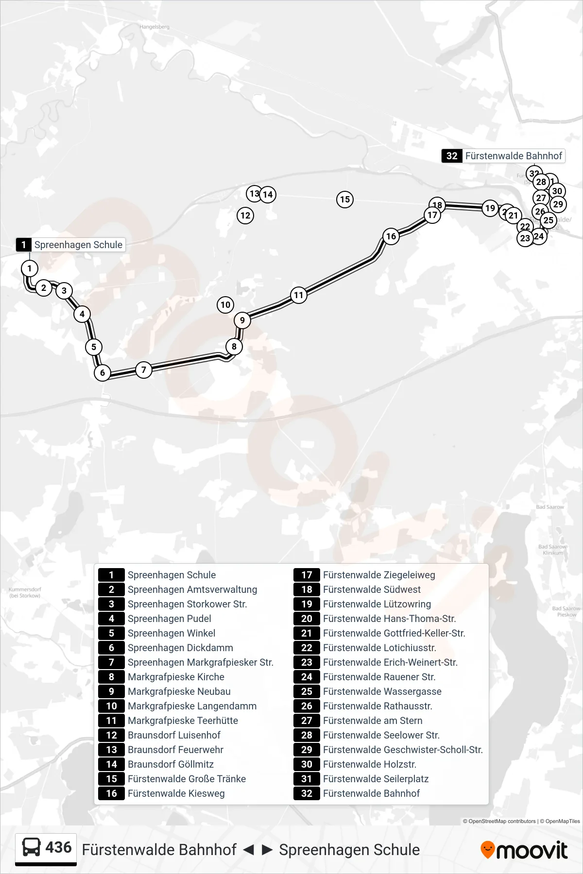 Linie 436 (Bus) Richtung Fürstenwalde Bahnhof: Route und Haltestellen auf der Karte