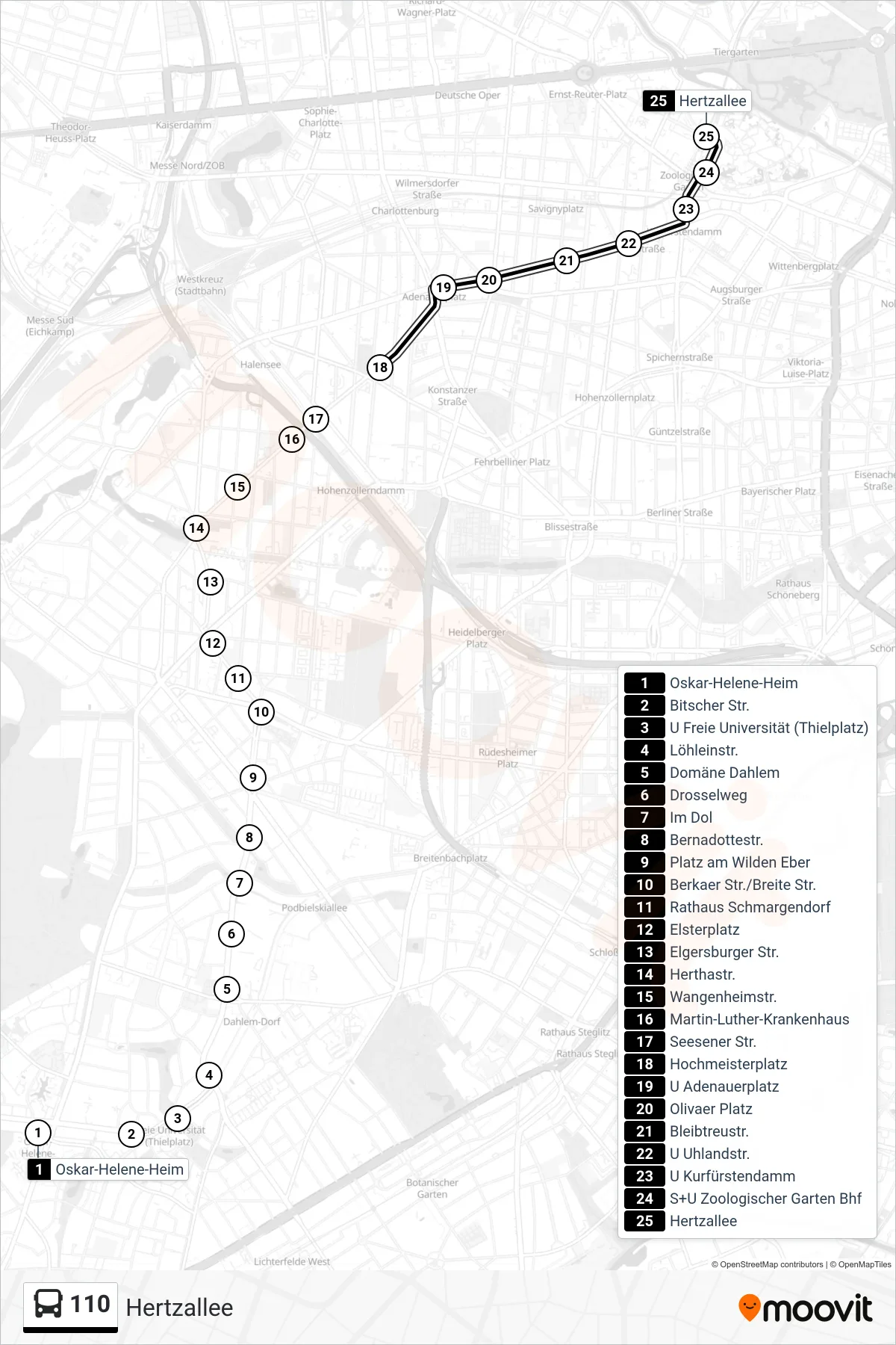Linie 110 (Bus) Richtung Hertzallee: Route und Haltestellen auf der Karte