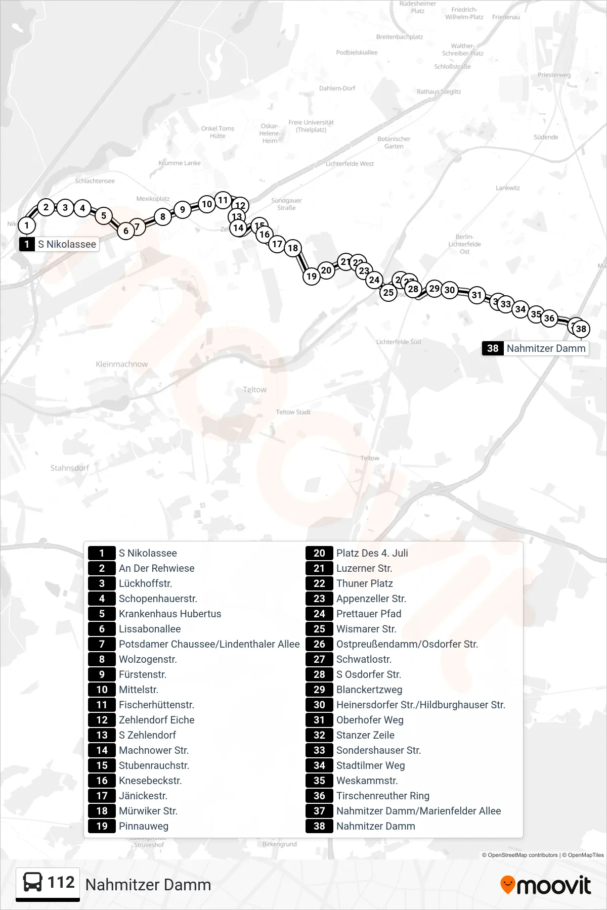 Linie 112 (Bus) Richtung Nahmitzer Damm: Route und Haltestellen auf der Karte