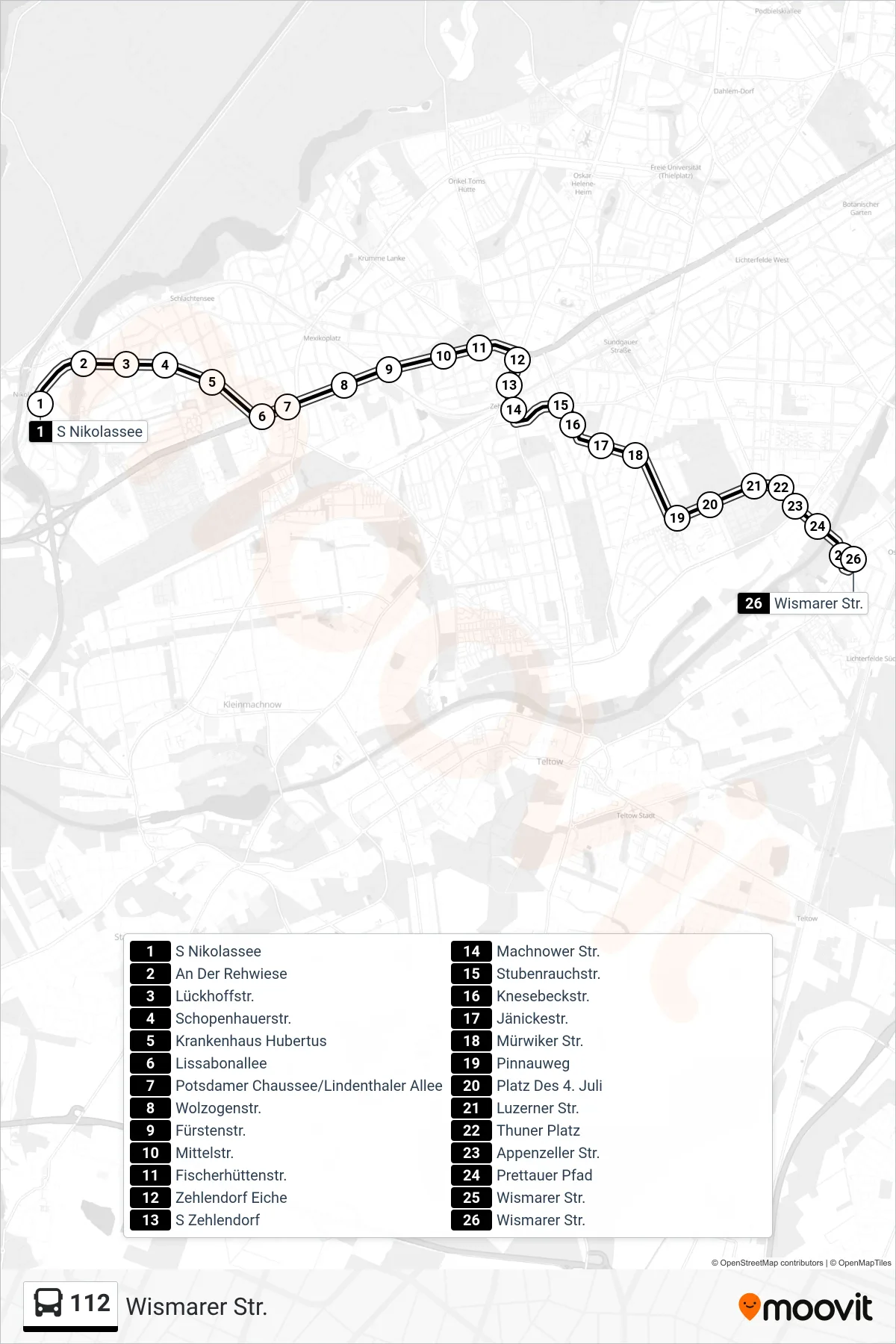 Linie 112 (Bus) Richtung Wismarer Str.: Route und Haltestellen auf der Karte