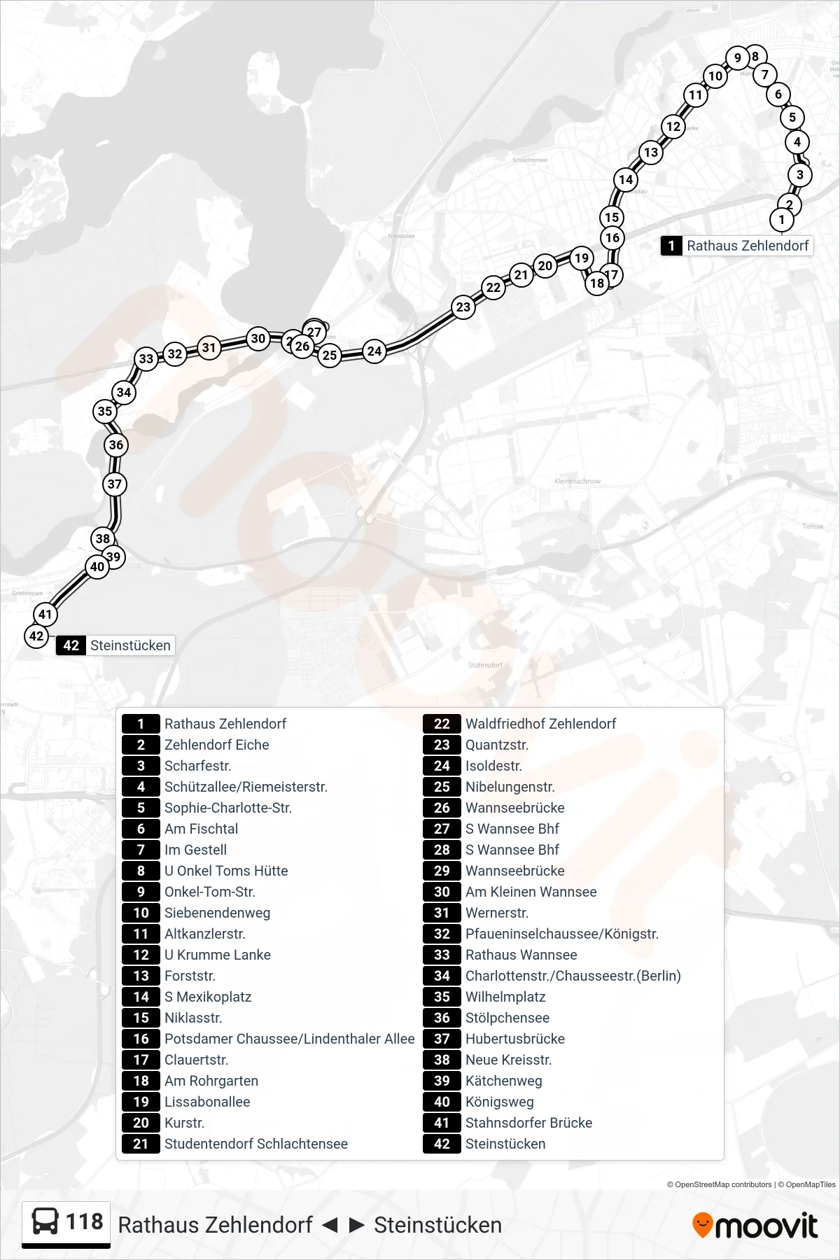 Linie 118 (Bus) Richtung Steinstücken: Route und Haltestellen auf der Karte