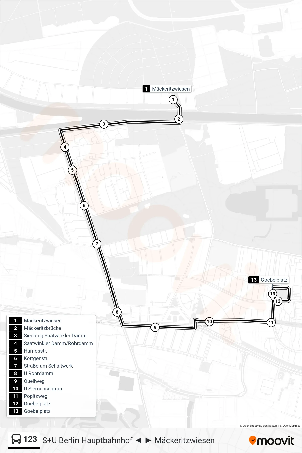 Linie 123 (Bus) Richtung Goebelplatz: Route und Haltestellen auf der Karte