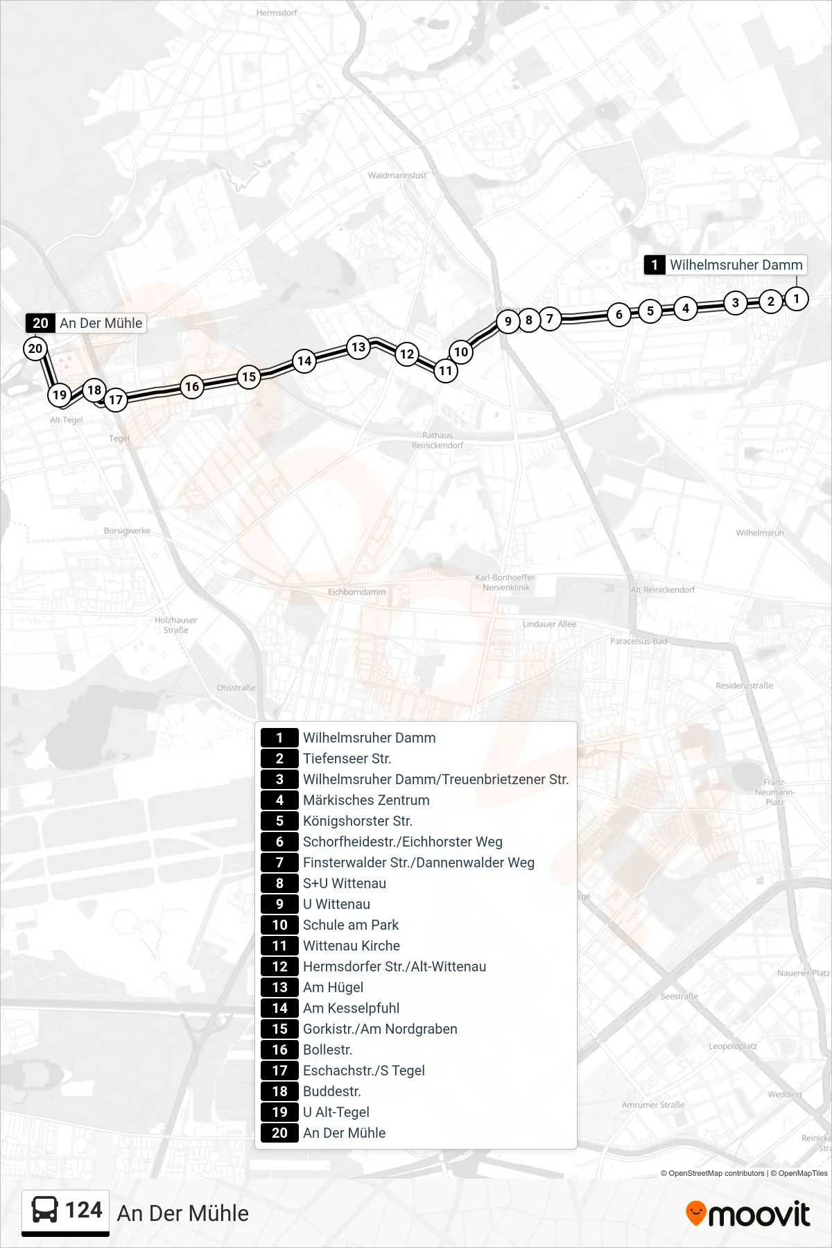 Linie 124 (Bus) Richtung An Der Mühle: Route und Haltestellen auf der Karte