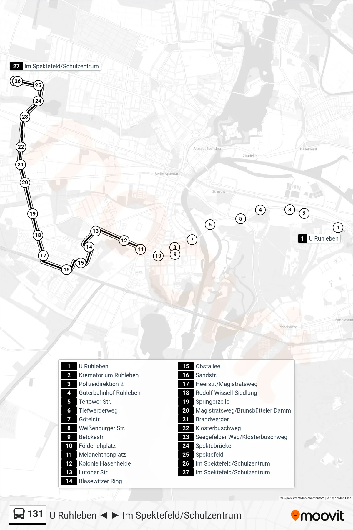 Linie 131 (Bus) Richtung Im Spektefeld/Schulzentrum: Route und Haltestellen auf der Karte