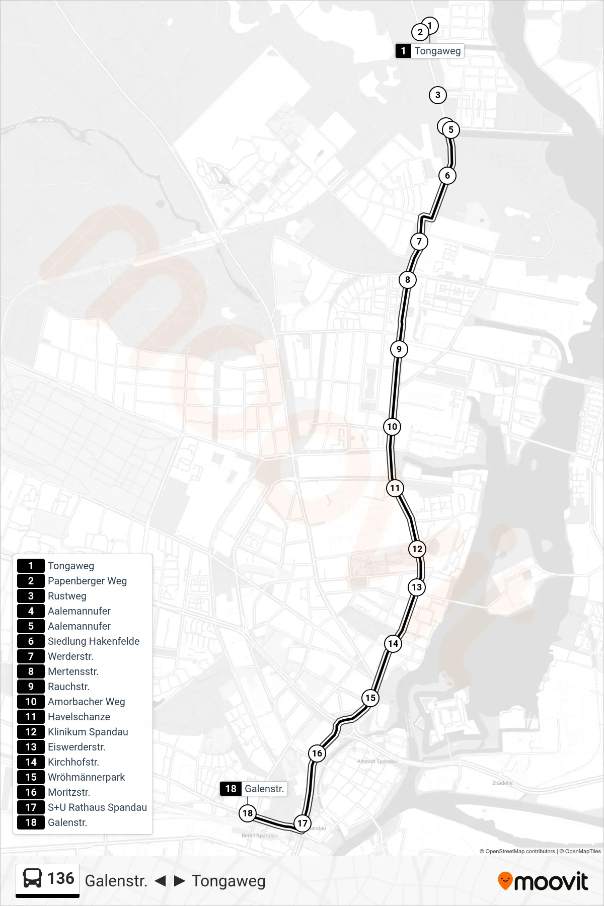 136 bus Line (Galenstr.) route and stops on a map