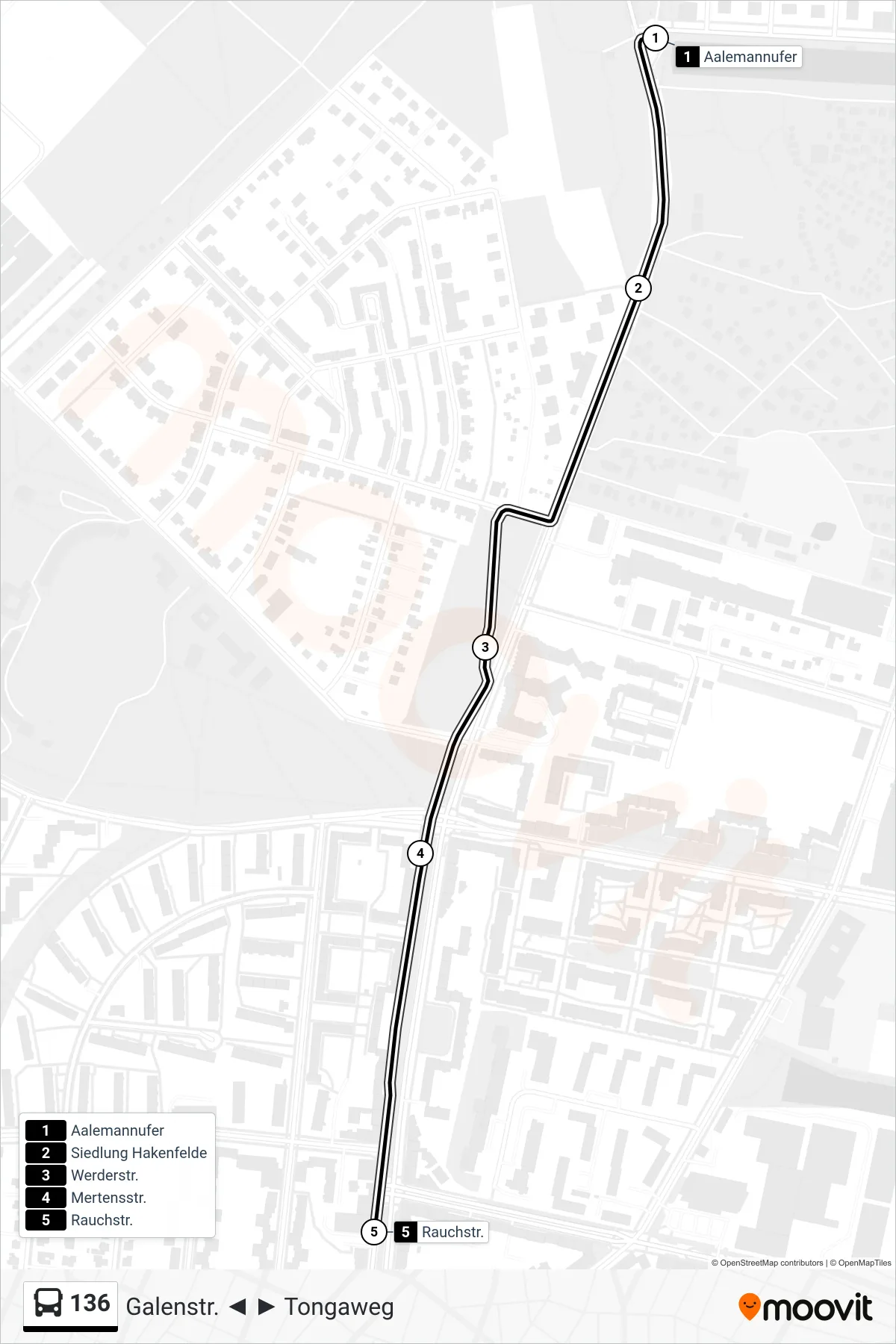 Linie 136 (Bus) Richtung Rauchstr.: Route und Haltestellen auf der Karte
