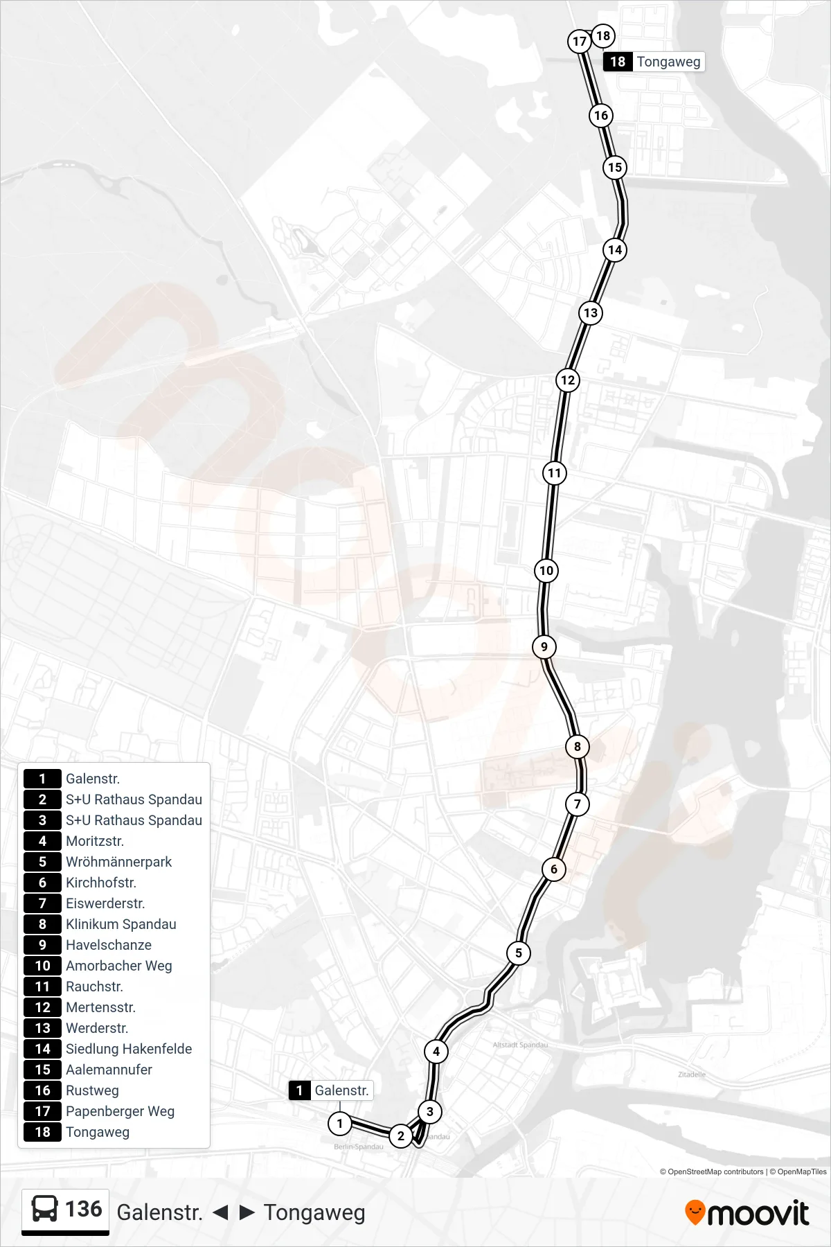Linie 136 (Bus) Richtung Tongaweg: Route und Haltestellen auf der Karte