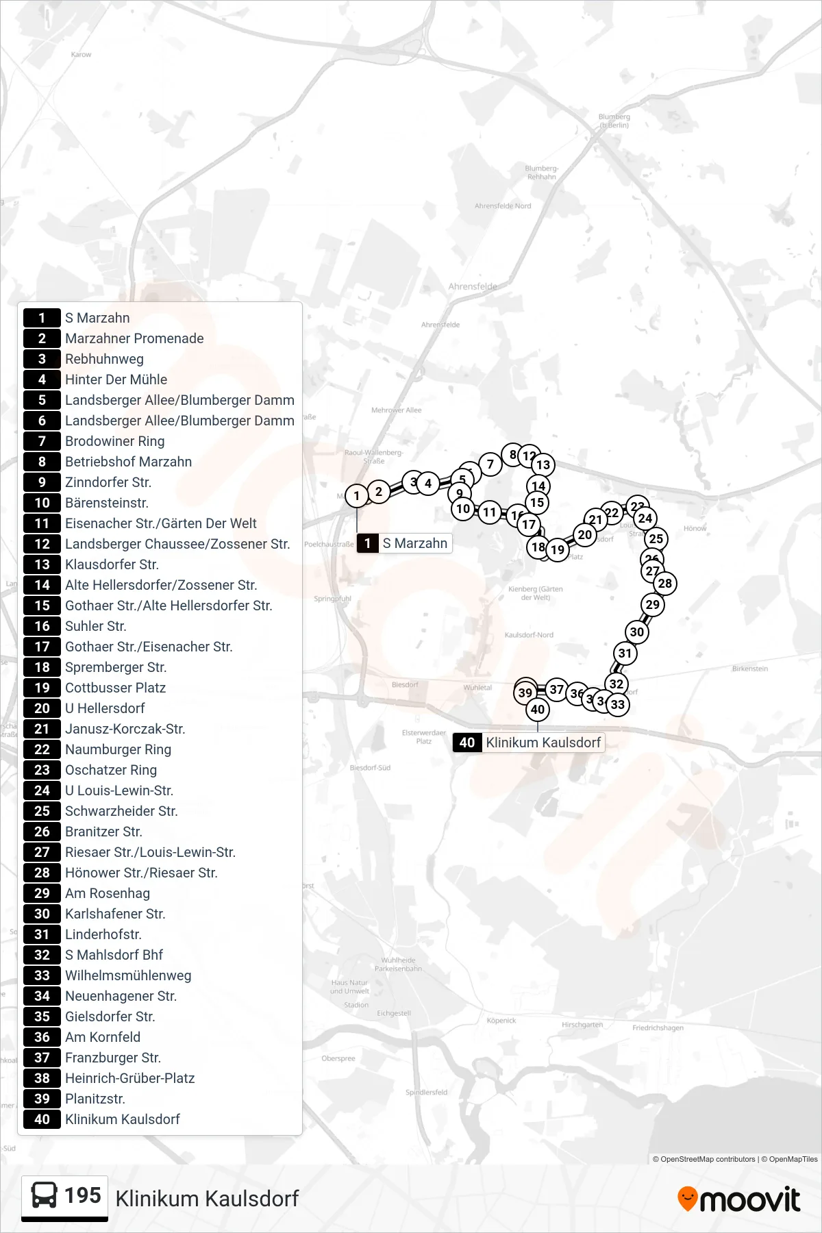 Linie 195 (Bus) Richtung Klinikum Kaulsdorf: Route und Haltestellen auf der Karte