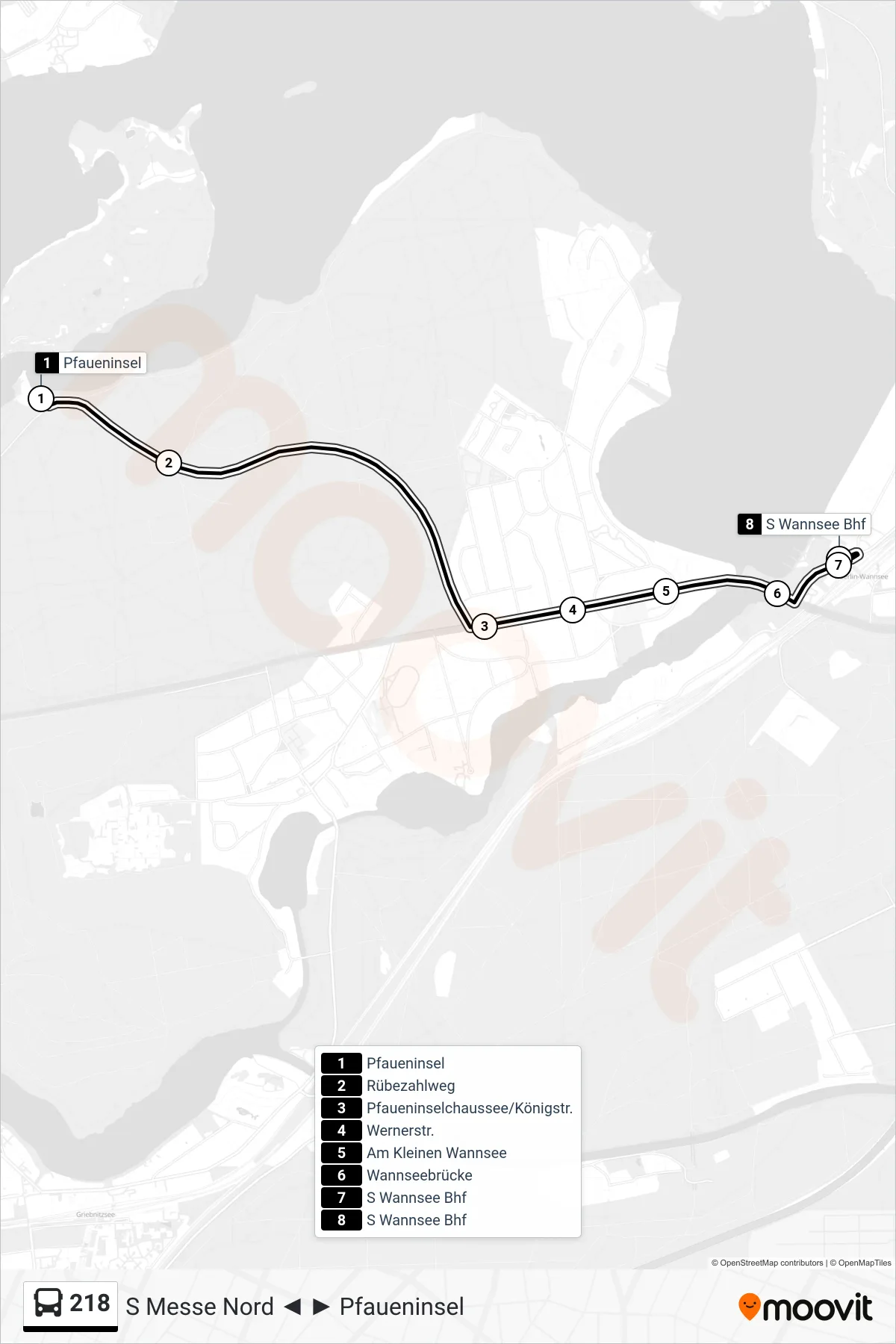 Linie 218 (Bus) Richtung S Wannsee Bhf: Route und Haltestellen auf der Karte