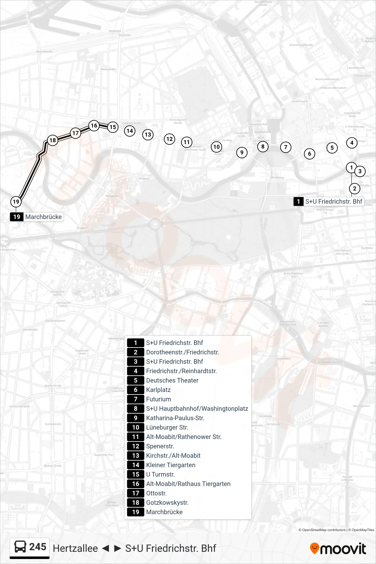 Linie 245 (Bus) Richtung Marchbrücke: Route und Haltestellen auf der Karte