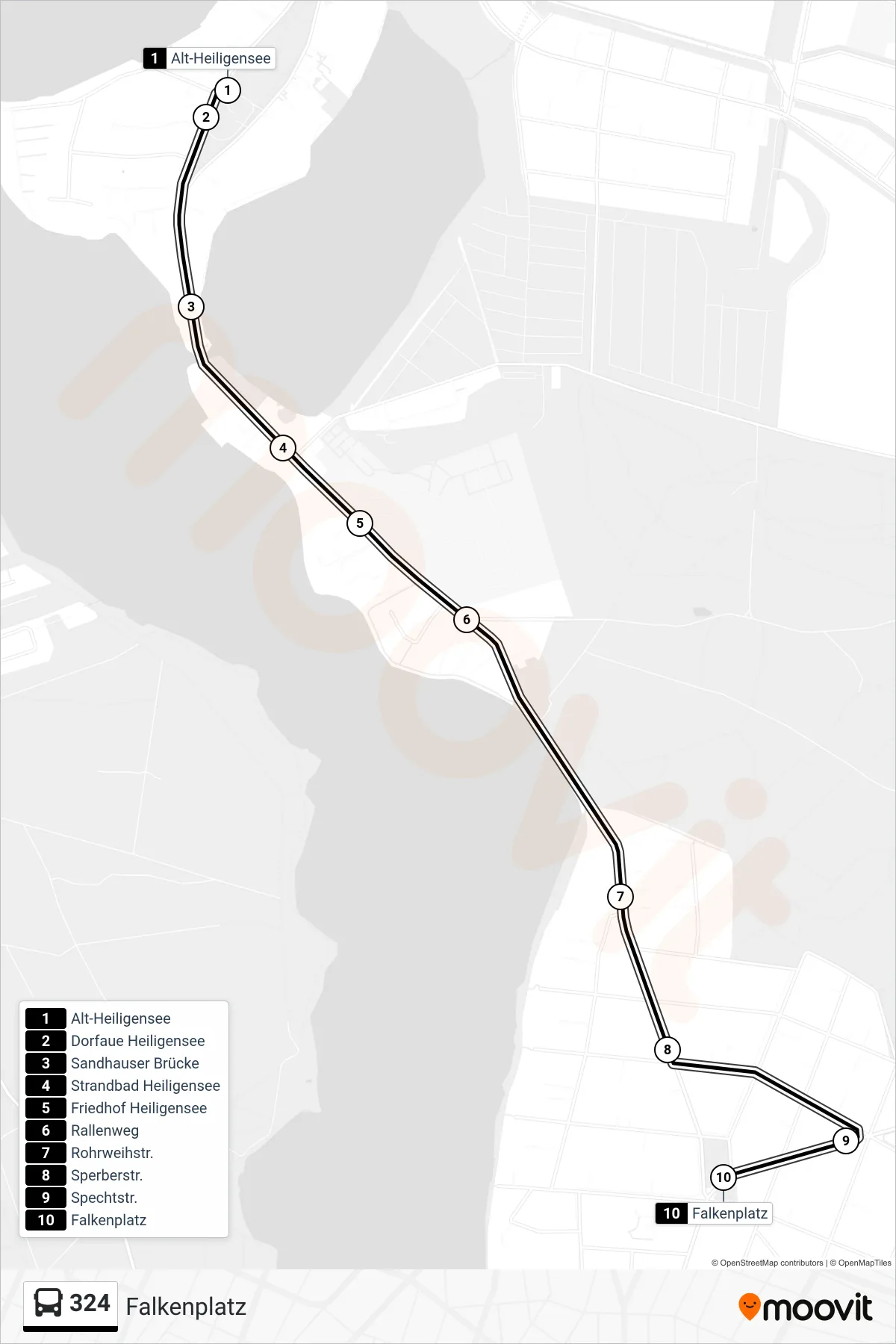Linie 324 (Bus) Richtung Falkenplatz: Route und Haltestellen auf der Karte