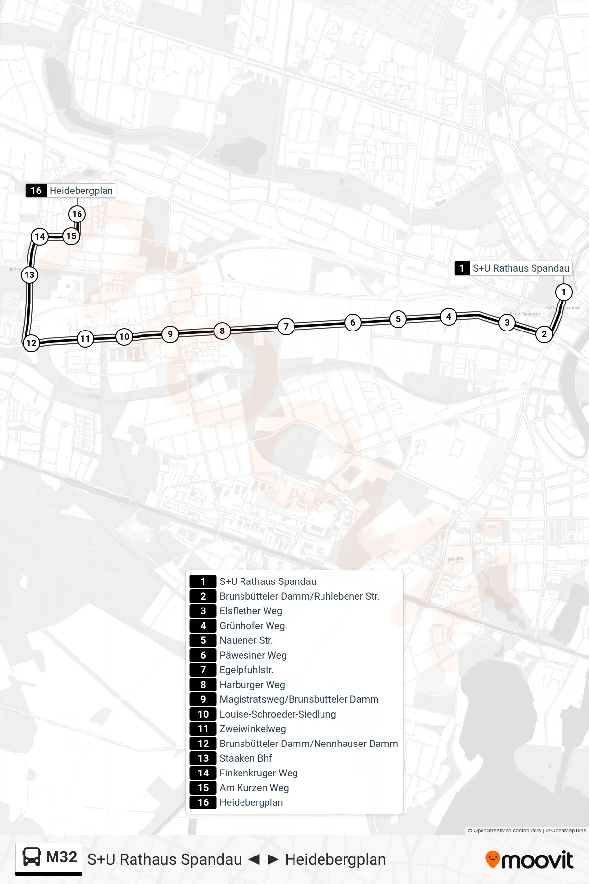 Linie M32 (Bus) Richtung Heidebergplan: Route und Haltestellen auf der Karte