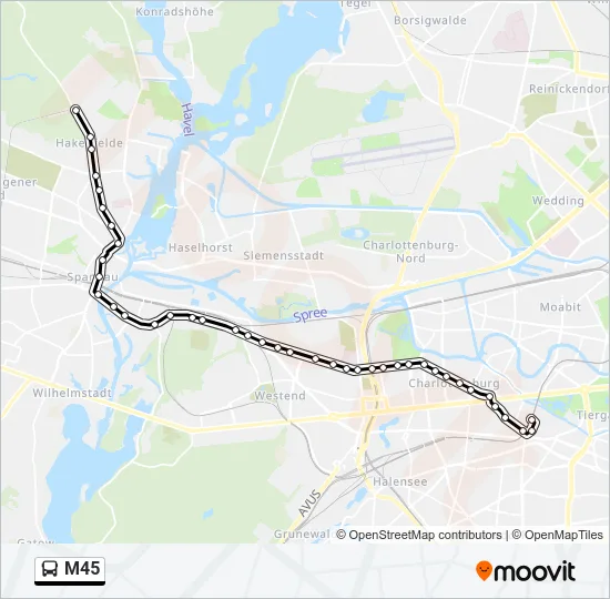 Автобус M45: карта маршрута