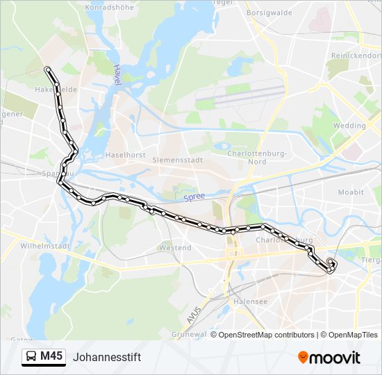 Автобус M45: карта маршрута