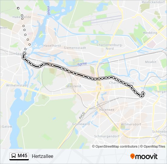 Автобус M45: карта маршрута