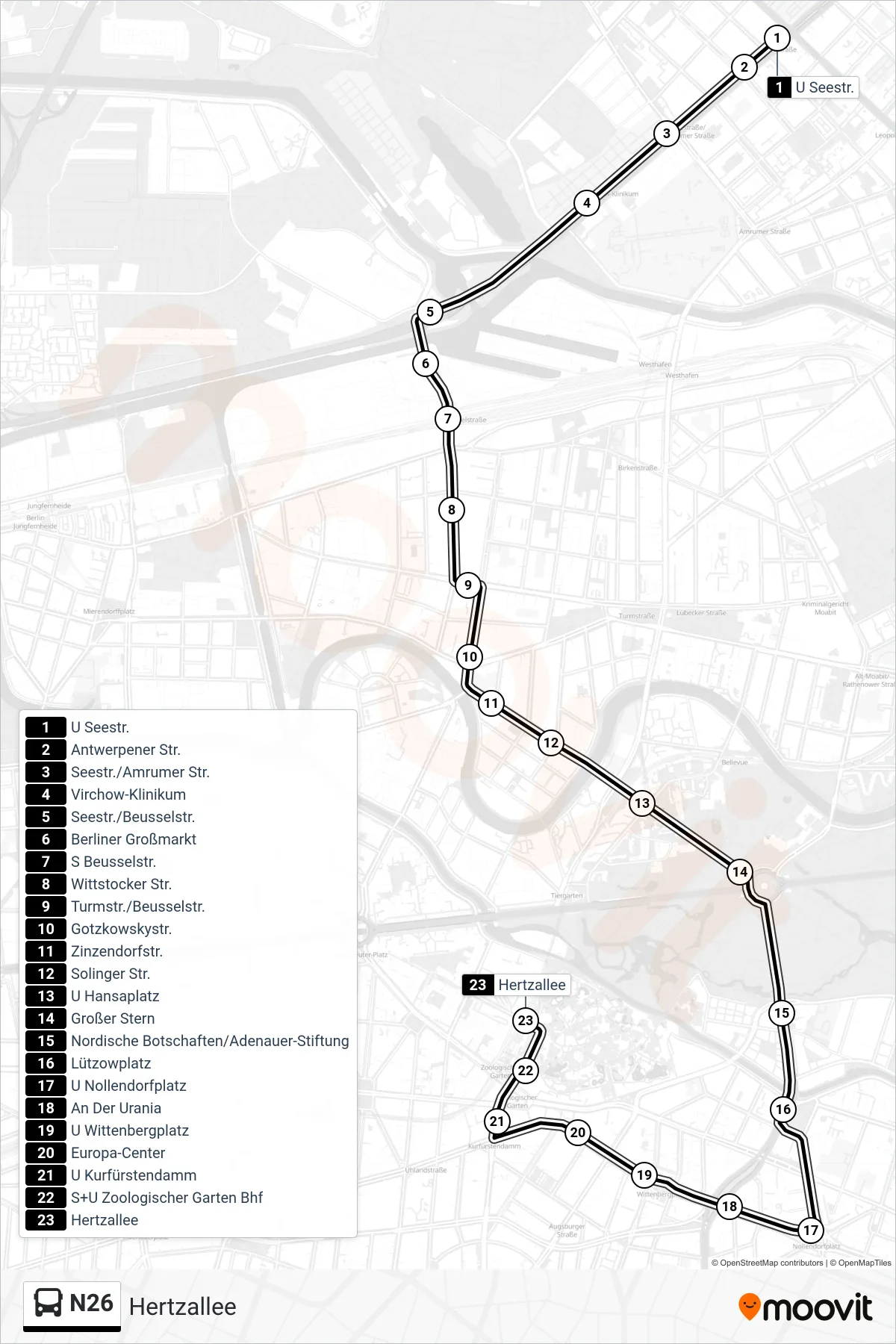 Linie N26 (Bus) Richtung Hertzallee: Route und Haltestellen auf der Karte