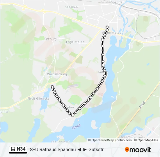 N34 Bus Line Map