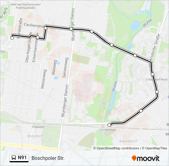 N91 Bus Line Map